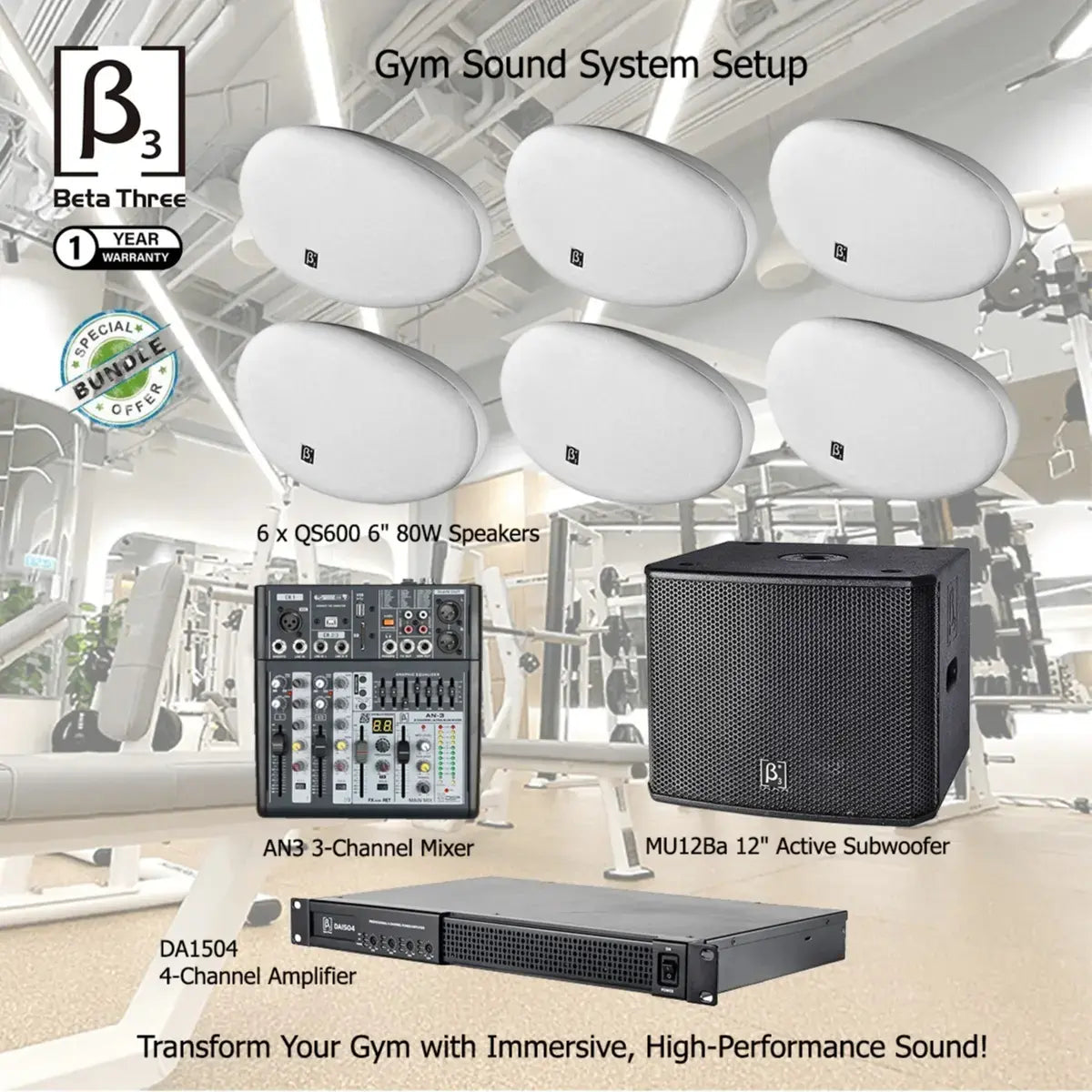 Gym Sound System Setup for 3000 sq.ft