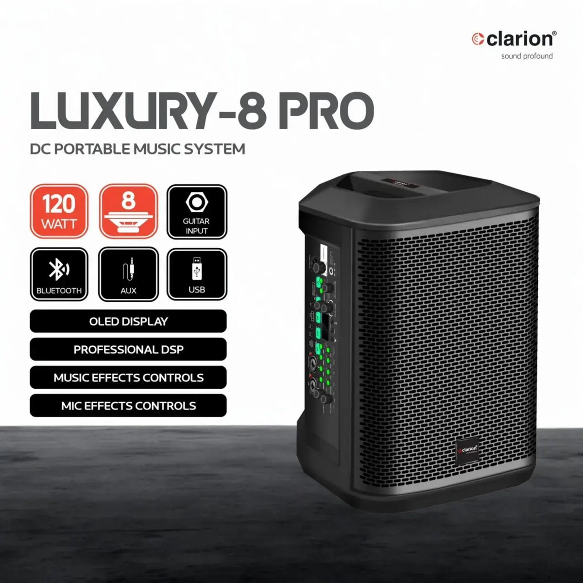Clarion JM Luxury 8 Pro Portable Bluetooth Speaker – 120W RMS / 240W Program