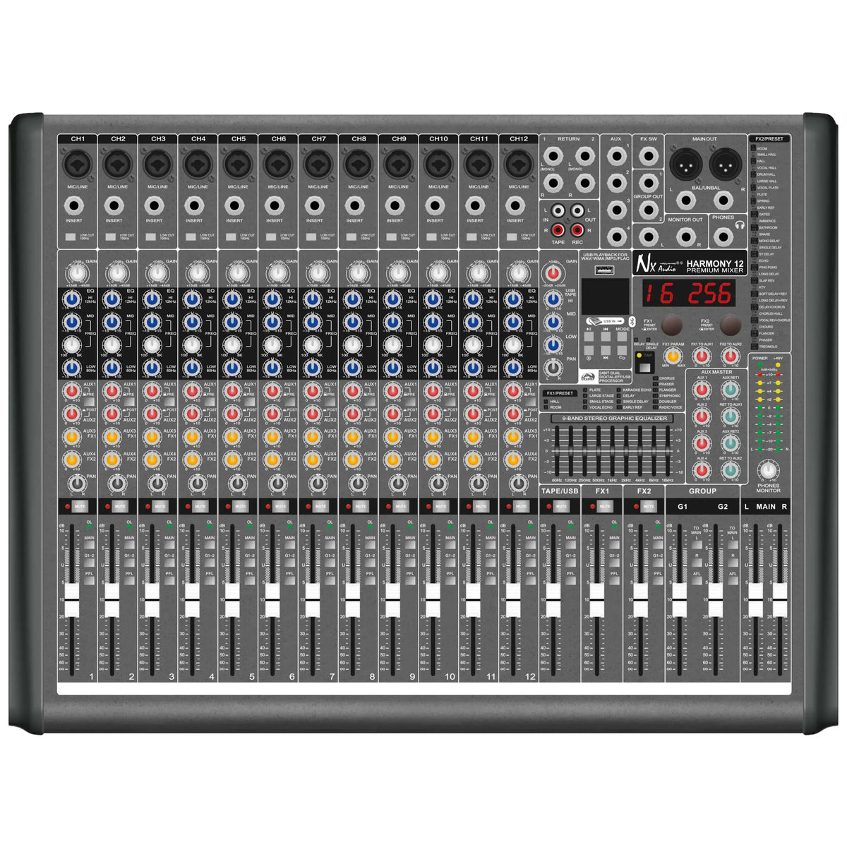 NX Audio Harmony 12 - 12-Channel Mixer with USB & Bluetooth