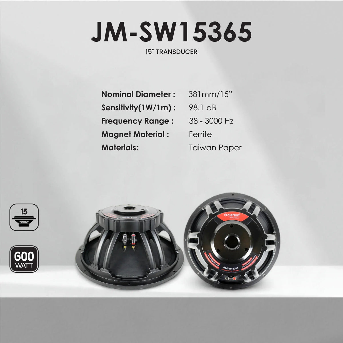 Clarion JM SW15365 15-inch 600 watts Speaker