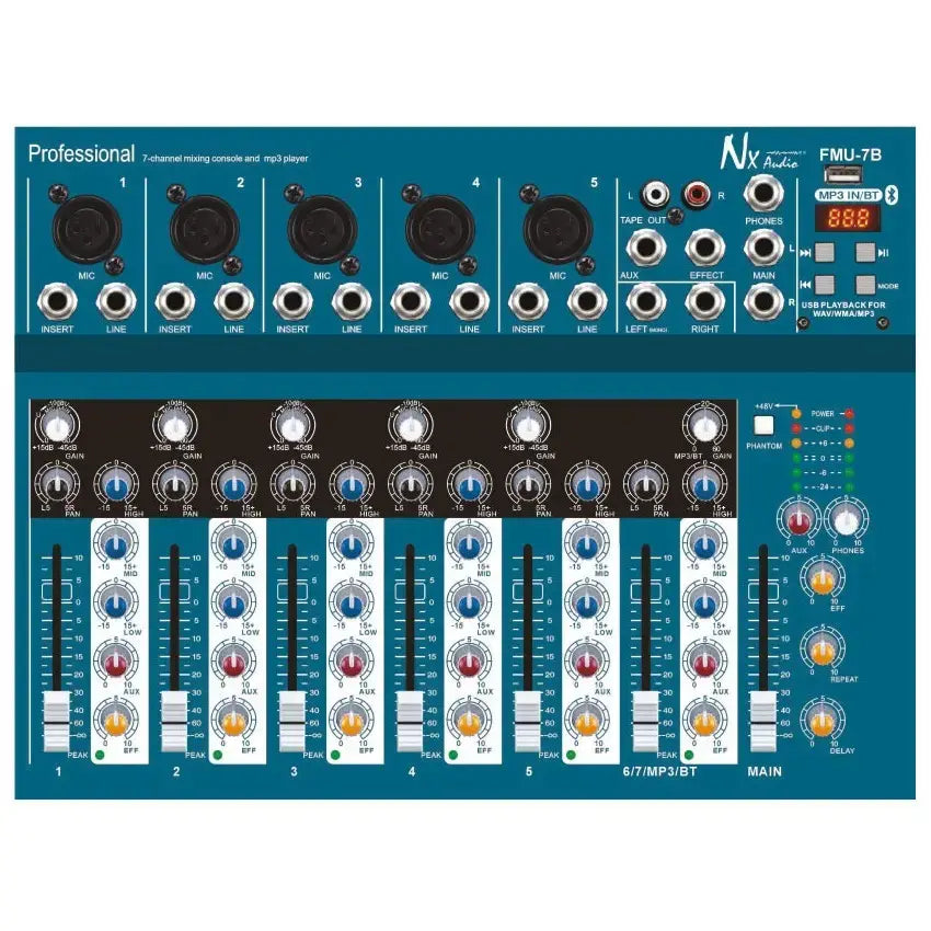 NX Audio FMU7-B 7-Channel Mixer with USB and Bluetooth
