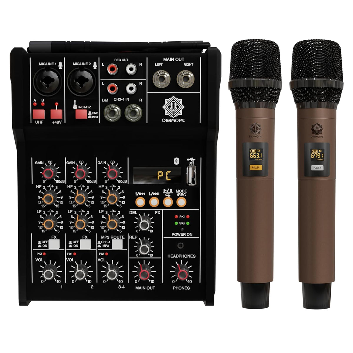 Digimore D-300 4-Channel Audio Mixer with Dual Wireless Microphones