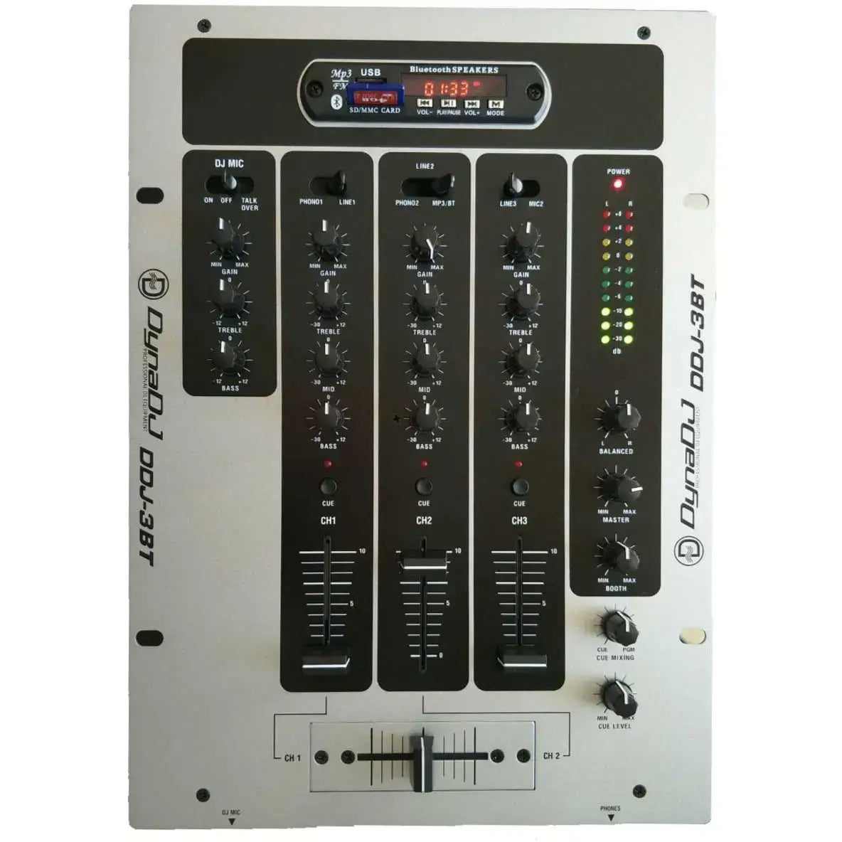 Dynatech DDJ-3BT 3Channel Professional Audio Mixer with USB/BT