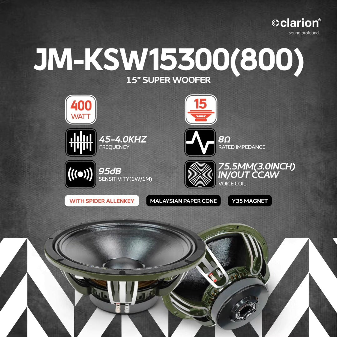 Clarion JM-KSW15300(800) 15inch 400W Transducer